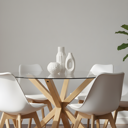 Comedor Mesa Redonda Equiz 120cm + 6 Sillas Tulip Blanca