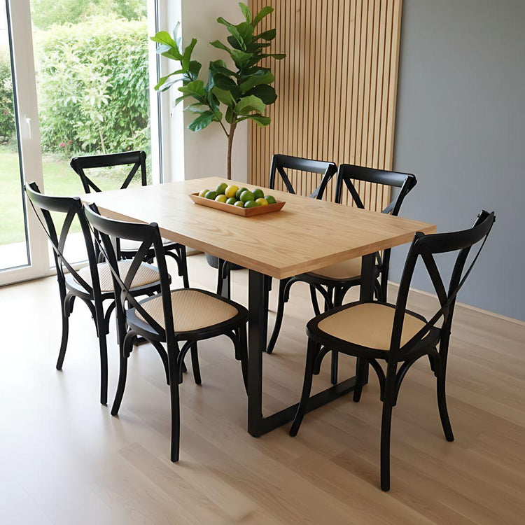 Comedor Mesa Rectangular Ámbar 160x90 + 6 Sillas Crossback Madera Negra