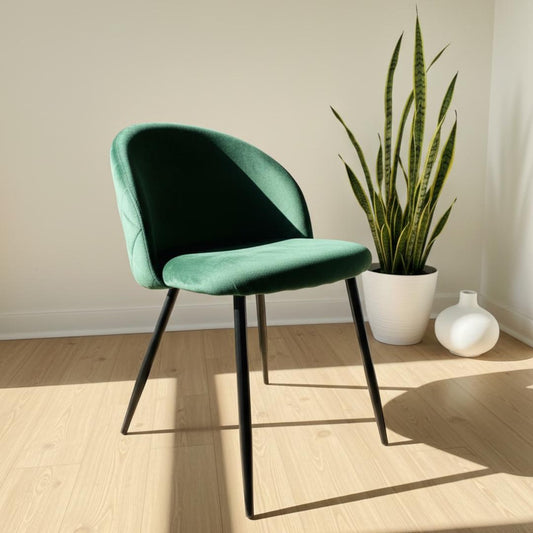 Silla Adela Verde Esmeralda | Metal Negro y Felpa