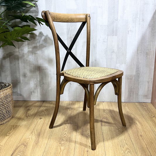 Silla Crossback Madera & Rattan | Café y Negro | Diseño Vintage