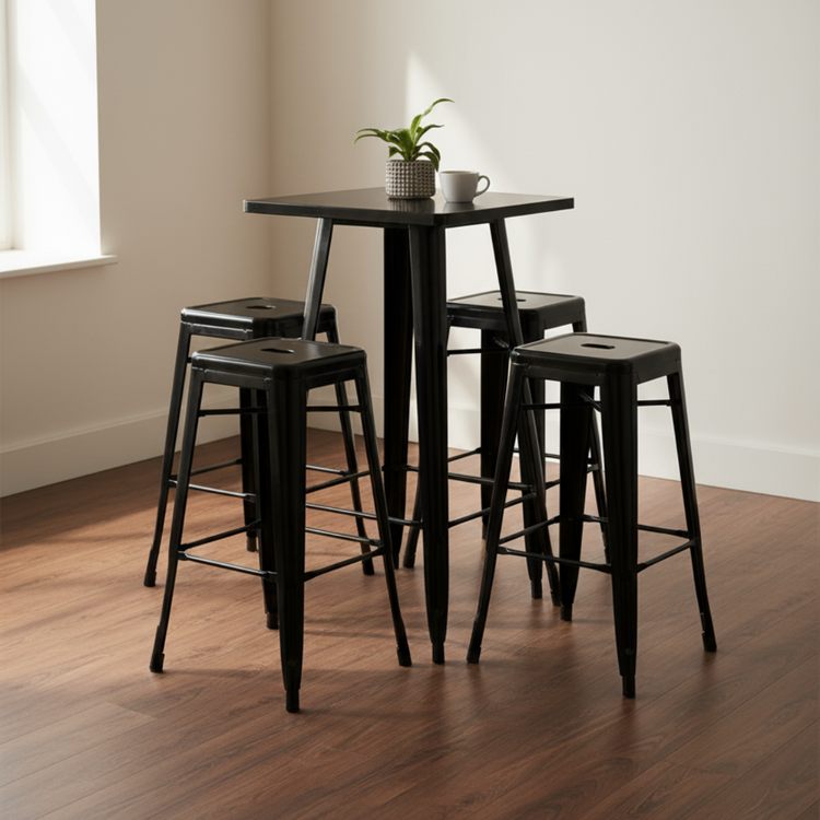 Pack Mesa Alta Tolix + 4 Taburetes Tolix Negro | Acero Estilo Industrial