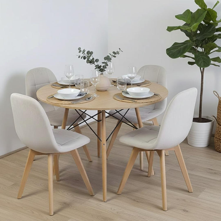 Comedor Mesa Redonda Shanna 80 cm + 4 Sillas Vorak Beige