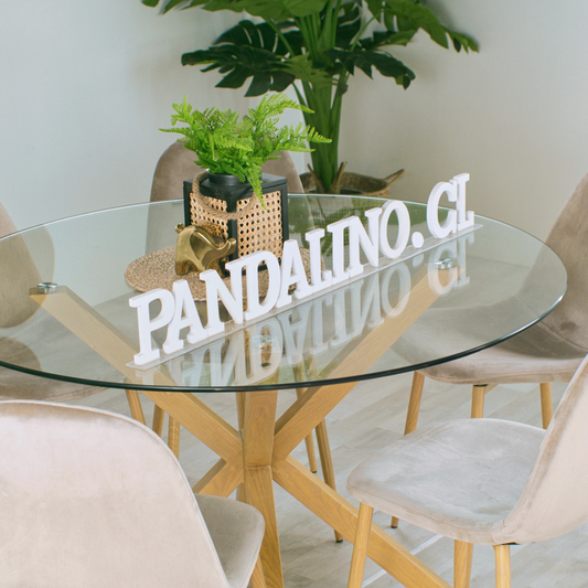 Comedor Mesa Redonda Equiz 120cm + 6 Sillas Isy Beige