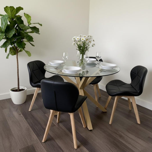 Comedor Mesa Equiz 100cm + 4 Sillones Rubik Negro