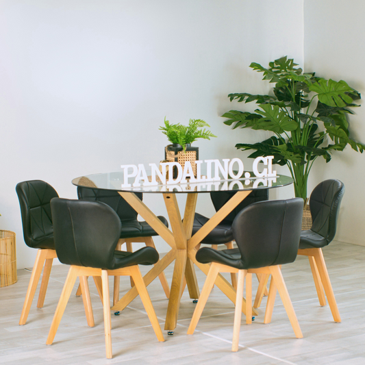 Comedor Mesa Equiz 120cm + 6 Sillón Rubik Negro