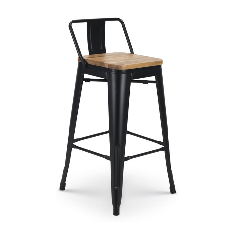 Pack 4 Taburetes Bar Tolix Negros 66 cm | Madera clara