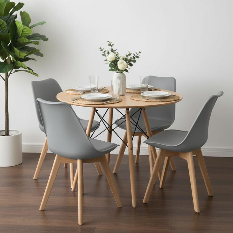 Comedor Redondo Shanna 80 cm + 4 Sillas Tulip Gris