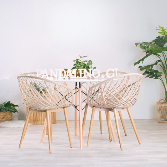 Comedor Mesa Estela 100cm Blanca + 4 Sillas Camper Beige