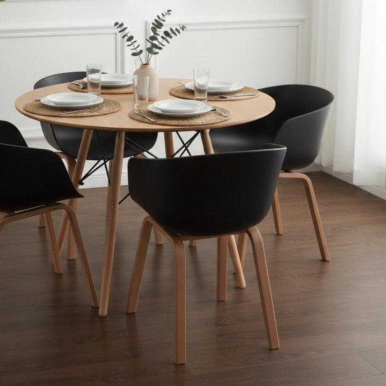 Comedor Redondo Shanna 80 cm + 4 Sillas Casper Negro