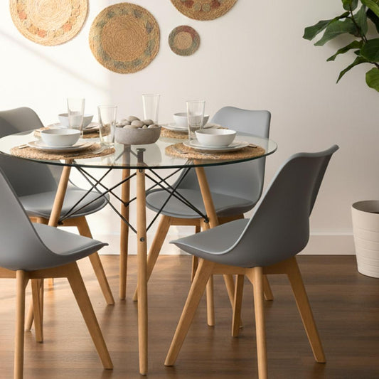 Comedor Mesa Redonda Elida 80cm + 4 Sillas Tulip Gris