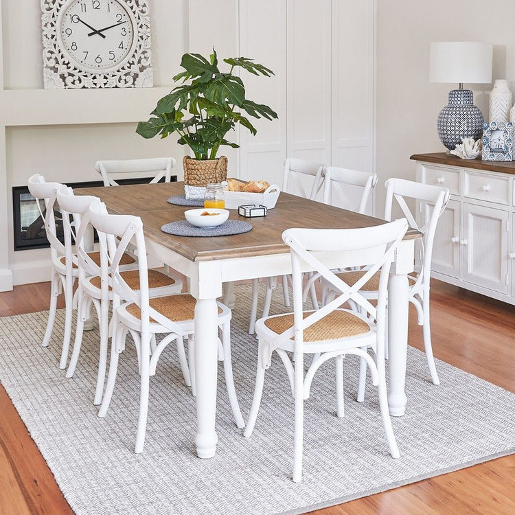 Pack 4 Silla Crossback Blanca | Madera Ratán | Diseño Clásico