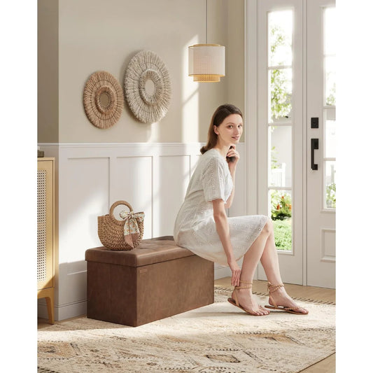 Banqueta Baúl Amanda | Ecocuero Color Camel