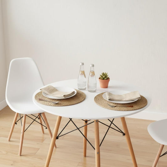 Comedor Mesa Estela Blanca 80 cm + 2 Sillas Eames Blanca