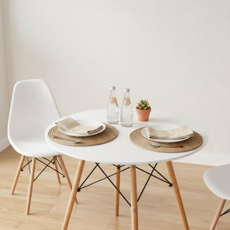Comedor Mesa Estela Blanca 80 cm + 2 Sillas Eames Blanca