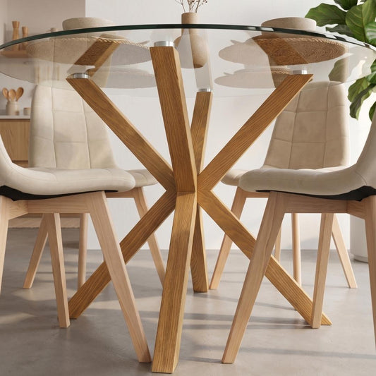 Comedor Mesa Redonda Equiz 100 cm + 4 Sillas Vorak Beige