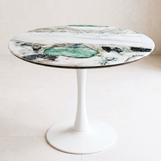 Mesa Redonda Tulip 80 cm | Piedra & Base Blanco