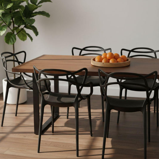 Comedor Mesa Rectangular Ámbar 160x90 + 6 Sillas Masters Negro