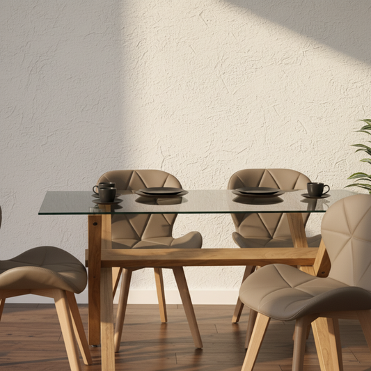 Comedor Moderno Mesa Xinia 130x80 + 4 Sillones Rubik Latte