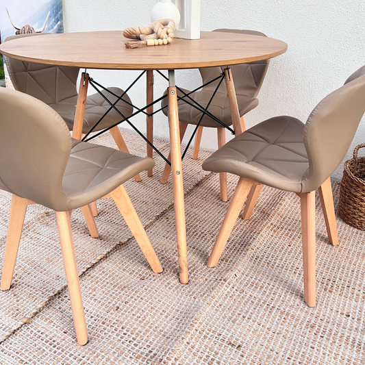 Comedor Mesa Shanna 100cm + 4 Sillones Rubik Latte