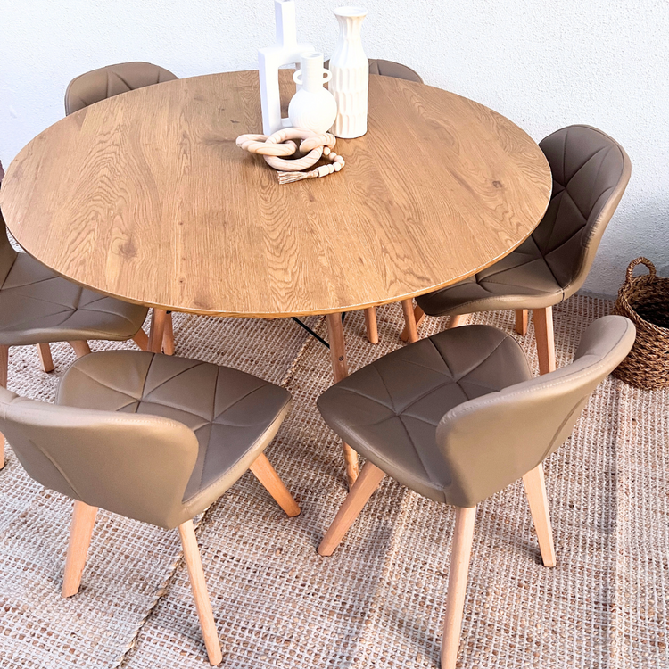 Comedor Mesa Shanna 120cm + 6 Sillones Rubik Latte