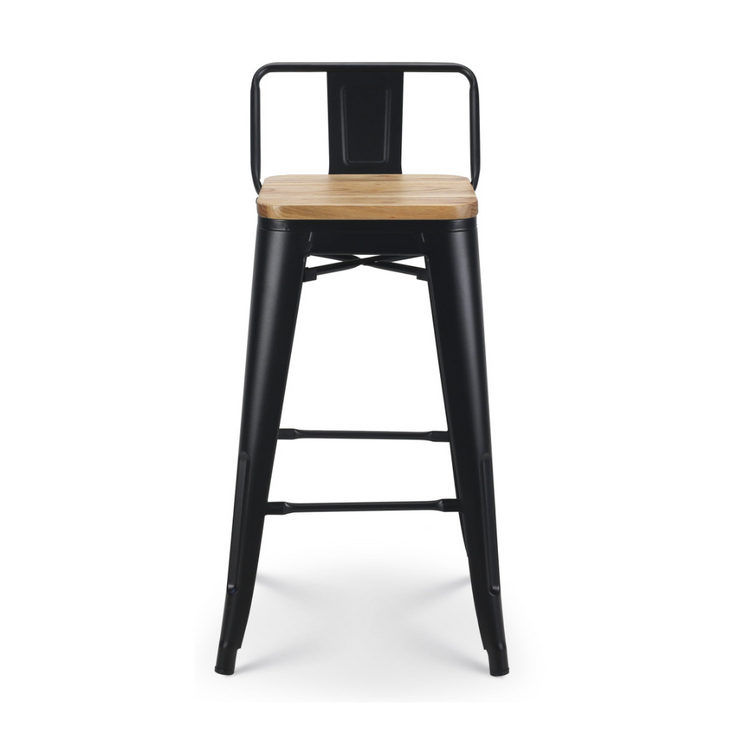 Pack 4 Taburetes Bar Tolix Negros 66 cm | Madera clara