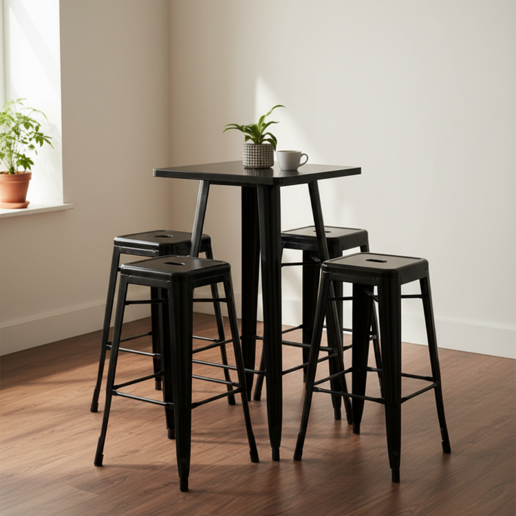 Pack Mesa Alta Tolix + 4 Taburetes Tolix Negro | Acero Estilo Industrial