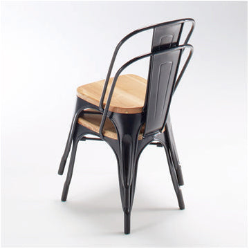 Pack 4 Sillas Tolix Negras | Metal y Madera | Resistencia al Exterior