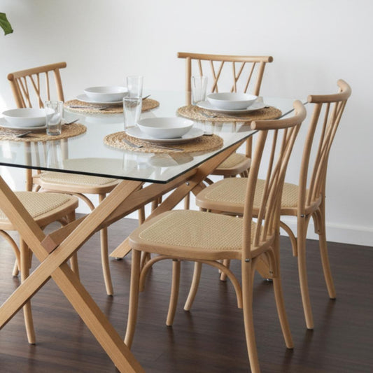 Comedor Moderno Mesa Xinia 140x90 + 6 Sillas Crosswood Natural