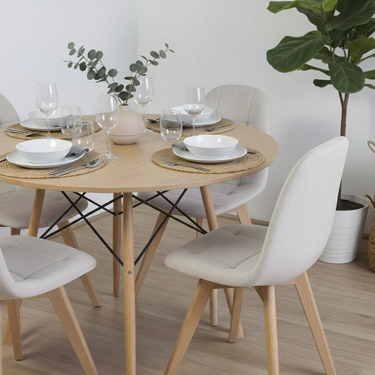 Comedor Mesa Redonda Shanna 80 cm + 4 Sillas Vorak Beige