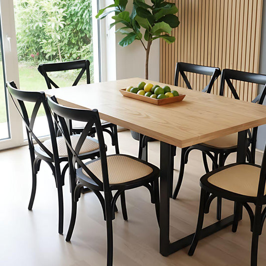 Comedor Mesa Rectangular Ámbar 160x90 + 6 Sillas Crossback Madera Negra
