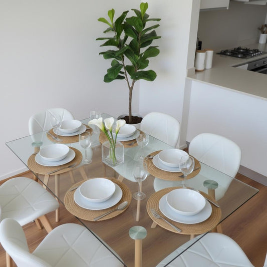 Comedor Mesa Vitreo 120x80 + 6 Sillón Rubik Blanco