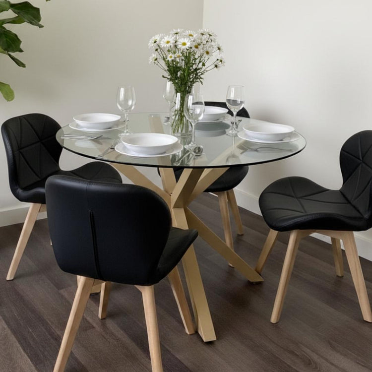 Comedor Mesa Equiz 100cm + 4 Sillón Rubik Negro