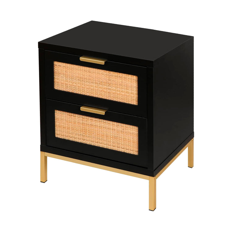 Velador Matilde Negro | Diseño Minimalista | 2 Cajones