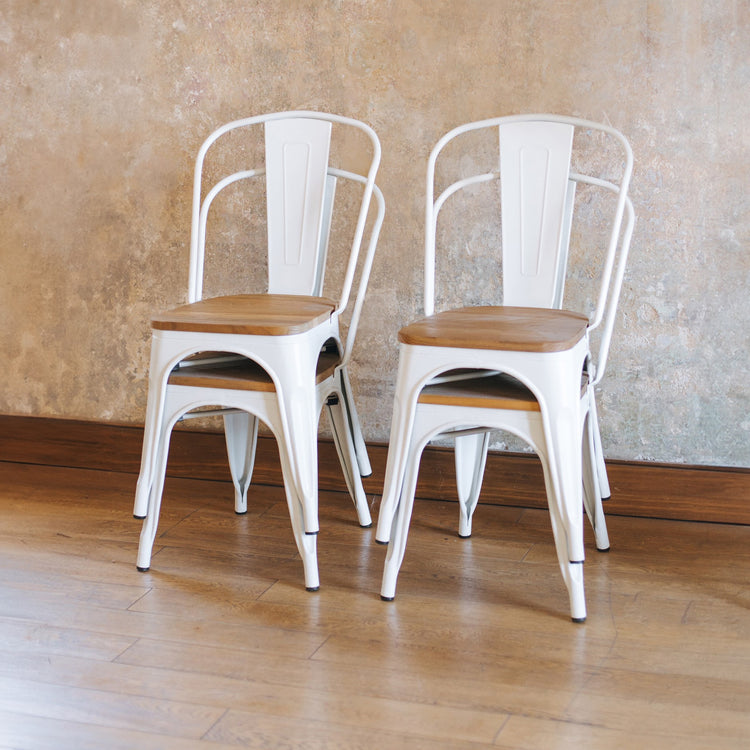 Pack 4 Sillas Tolix Blancas | Metal y Madera | Resistencia al Exterior