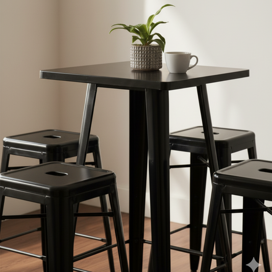 Pack Mesa Alta Tolix + 4 Taburetes Tolix Negro | Acero Estilo Industrial
