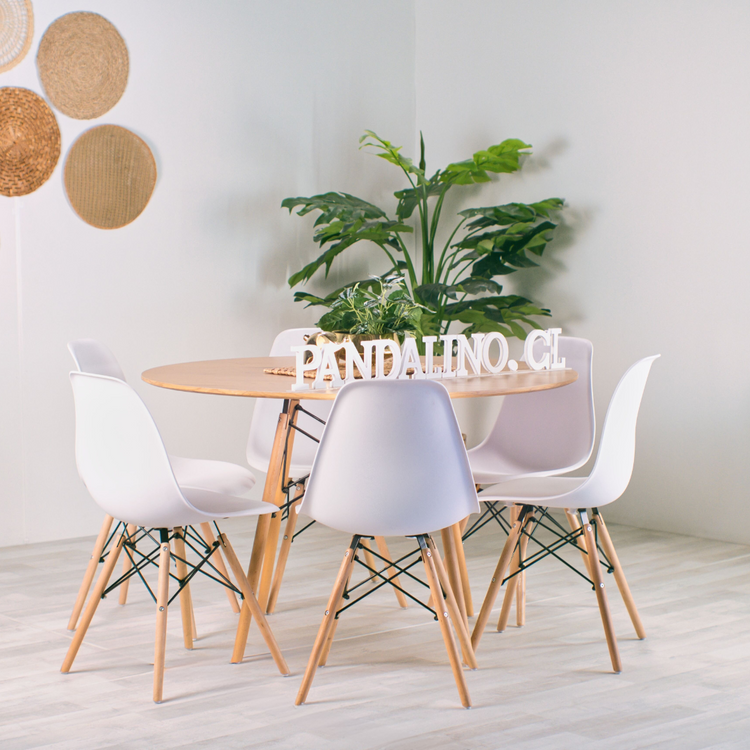 Comedor Mesa Shanna 120cm + 6 Sillas Eames Blancas