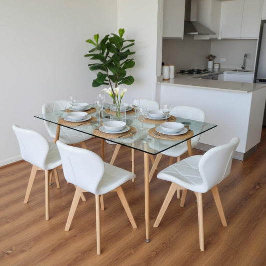 Comedor Mesa Vitreo 120x80 + 6 Sillón Rubik Blanco