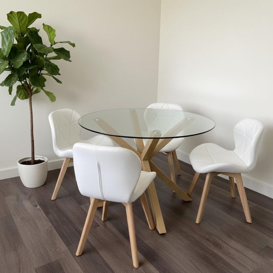 Comedor Mesa Equiz 100cm + 4 Sillones Rubik Blanco