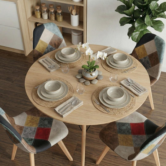 Comedor Redonda Shanna 100cm + 4 Silla Patchwork Da Vinci Clara