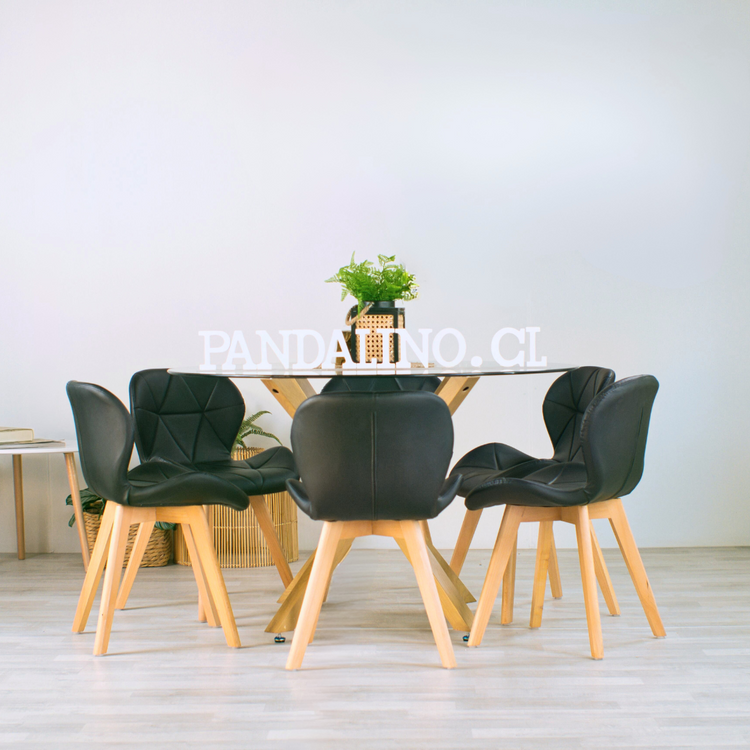 Comedor Mesa Shanna 120cm + 6 Sillones Rubik Negro