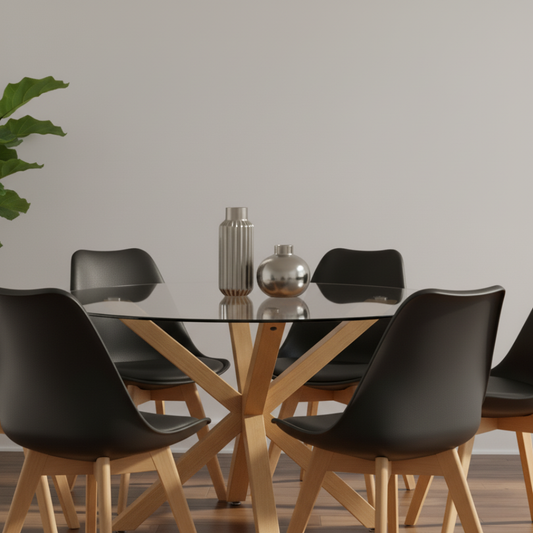 Comedor Mesa Redonda Equiz 120cm + 6 Sillas Tulip Negro