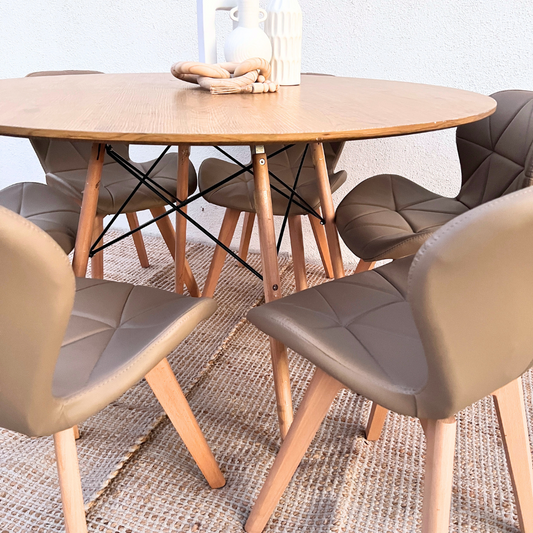 Comedor Mesa Shanna 120cm + 6 Sillones Rubik Latte