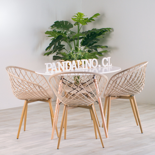 Comedor Mesa Estela 100cm Blanca + 4 Sillas Camper Beige