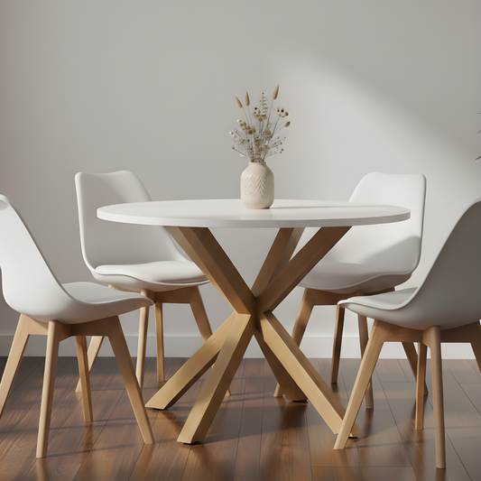 Comedor Mesa Redonda Equiz 100cm Blanca + 4 Sillas Tulip Blanca