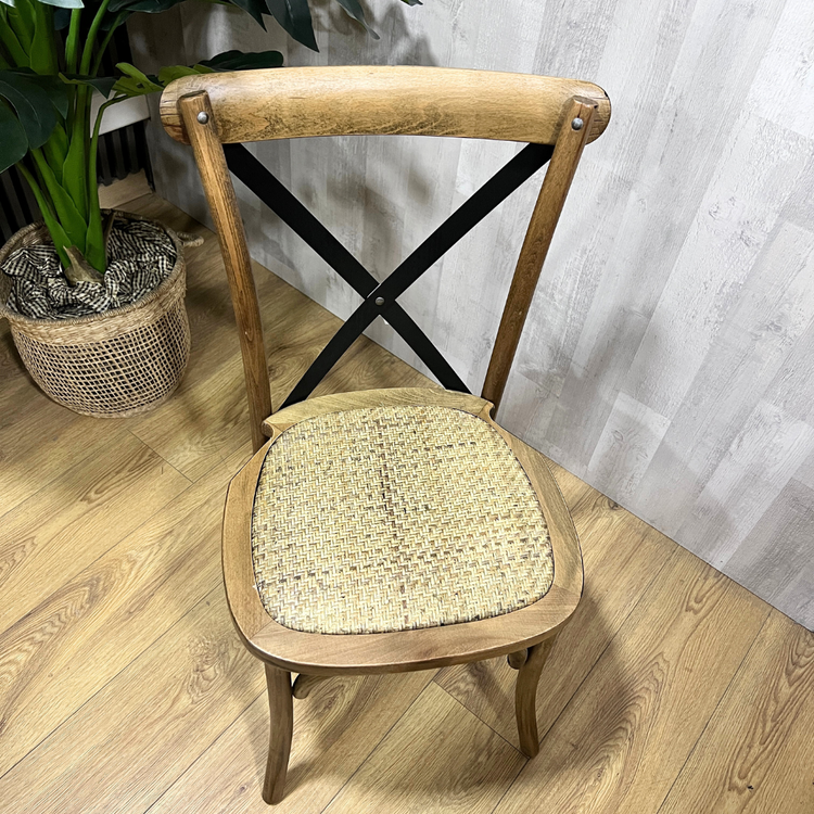 Silla Crossback Madera & Rattan | Café y Negro | Diseño Vintage