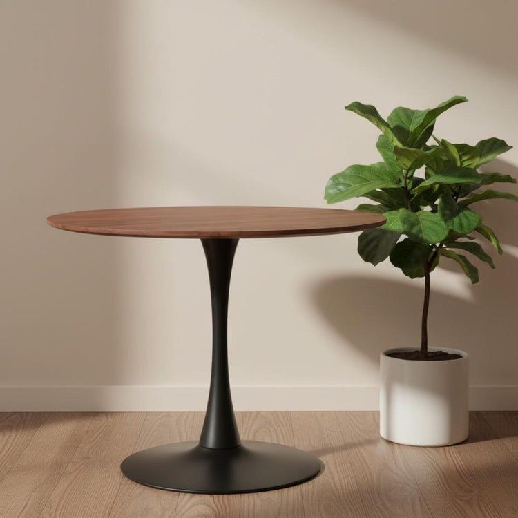 Mesa Redonda Tulip 120cm | Cubierta Efecto Madera Oscura
