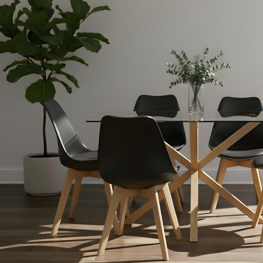 Comedor Mesa Rectangular Greta 160x90 + 6 Sillas Tulip Negro