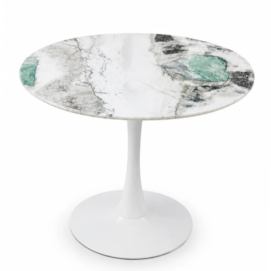 Mesa Redonda Tulip 80 cm | Piedra & Base Blanco