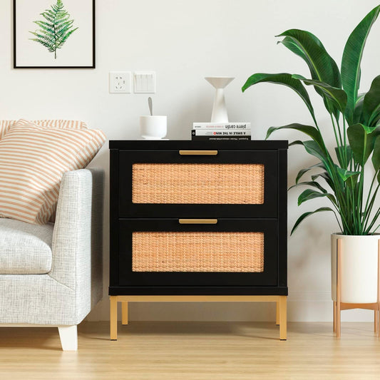 Velador Matilde Negro | Diseño Minimalista | 2 Cajones