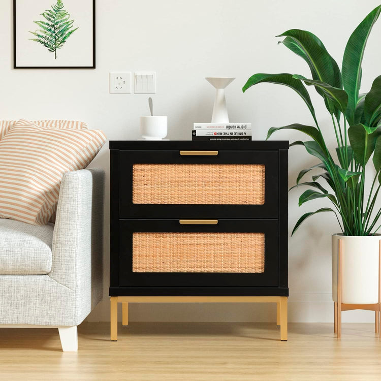 Velador Matilde Negro | Diseño Minimalista | 2 Cajones